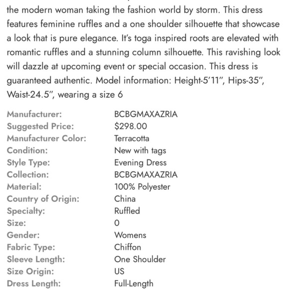 BCBGMAXAZRIA Dahlia Women’s Ruffled 1 Shoulder Front Slit Gown rose blush color - Picture 4 of 8